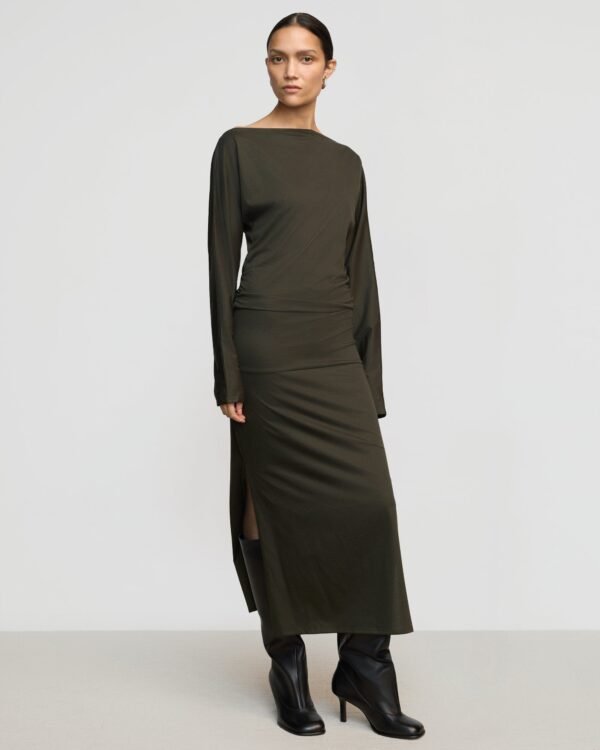 Kezia Off-Shoulder Satin Jersey Dress - Image 6