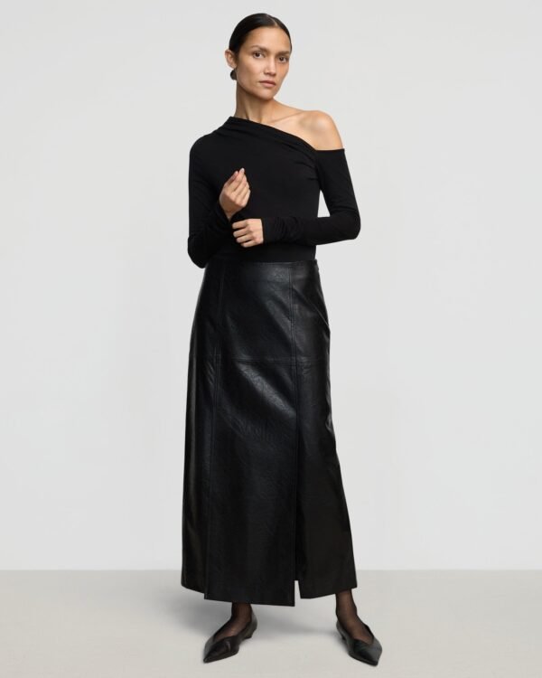 Rama Front-Vent Vegan Leather Skirt - Image 2