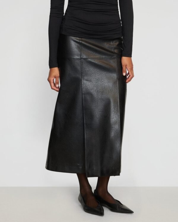 Rama Front-Vent Vegan Leather Skirt - Image 5