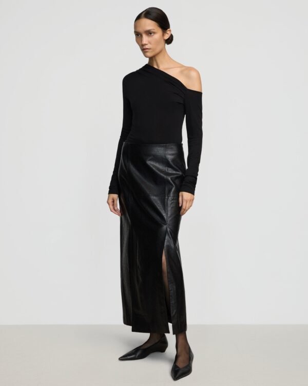 Rama Front-Vent Vegan Leather Skirt - Image 3