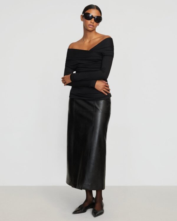 Rama Front-Vent Vegan Leather Skirt - Image 6