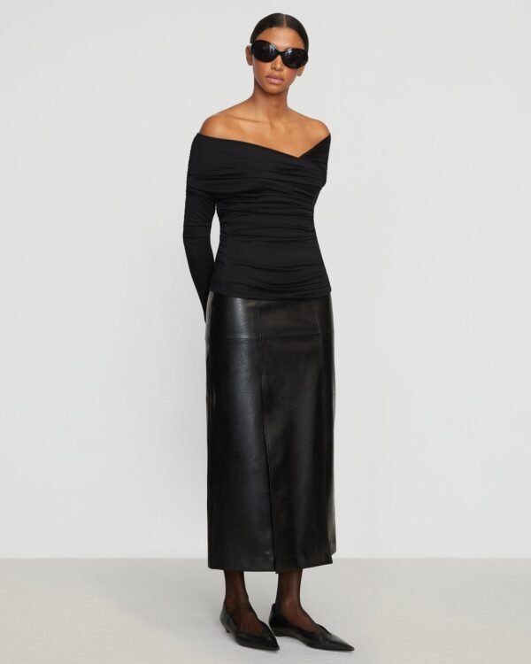 Rama Front-Vent Vegan Leather Skirt - Image 8