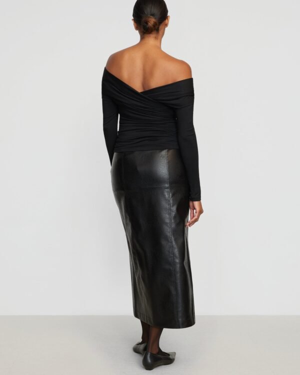 Rama Front-Vent Vegan Leather Skirt - Image 9