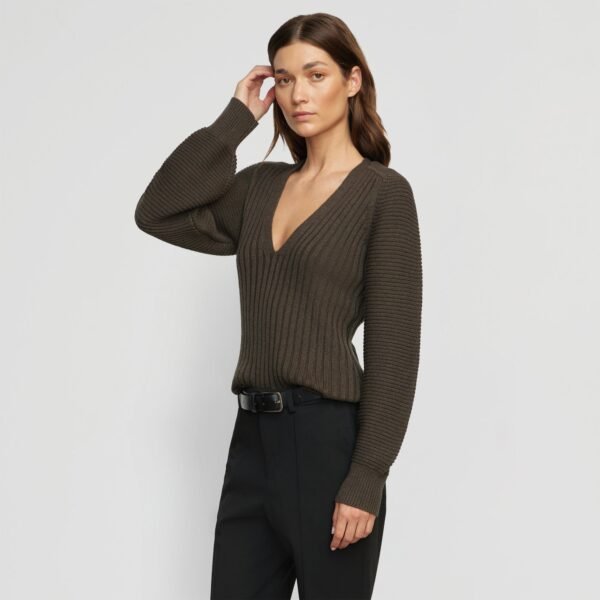 Sanne Ottoman-Knit V-Neck Sweater