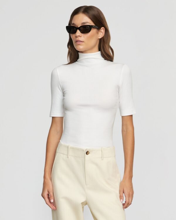 Shae Ribbed Turtleneck Semi-Sheer Tee - Image 2