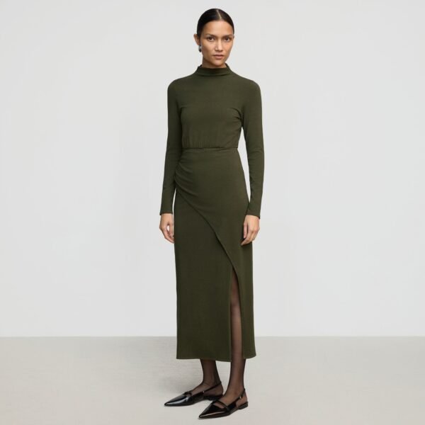 Suki Mock-Neck Side-Slit Dress